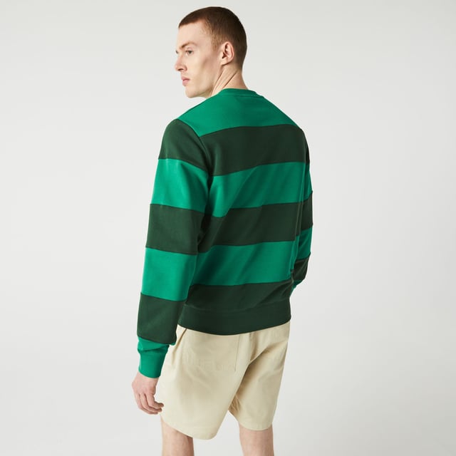 SH2955 Men's Tennis Design Crew Neck Striped Cotton Fleece Sweatshirt Cotton fleece Ribbed crew neck Classic fit Crocodile embroidery and XXL tennis on front Embroidered green crocodile at bottom