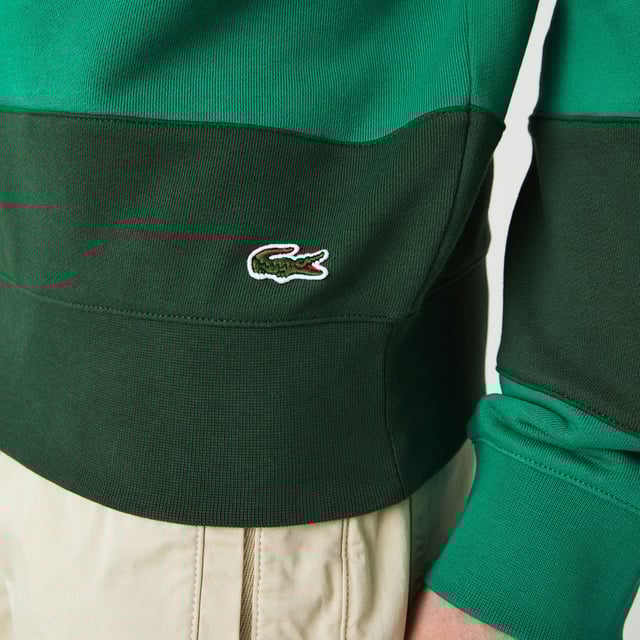 SH2955 Men's Tennis Design Crew Neck Striped Cotton Fleece Sweatshirt Cotton fleece Ribbed crew neck Classic fit Crocodile embroidery and XXL tennis on front Embroidered green crocodile at bottom