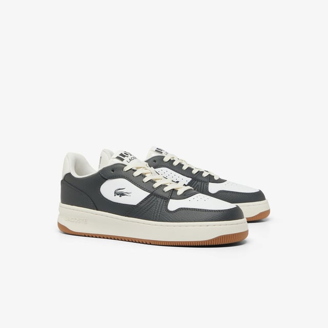 Men's Lacoste L001 Set Leather Trainers in Grey Men's L001 Mid Leather Sneakers Grained leather upper Branding on tongue and heel Perforated midpanels and upper for improved breathability Textured ridged rubber outsole with pivot point