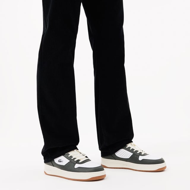 Men's Lacoste L001 Set Leather Trainers in Grey Men's L001 Mid Leather Sneakers Grained leather upper Branding on tongue and heel Perforated midpanels and upper for improved breathability Textured ridged rubber outsole with pivot point