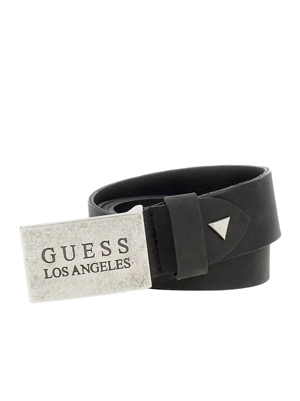 Guess Los Angeles Herren Gürtel Schwarz Leder. Authentisches Accessoire der Marke Guess - Streetwear/Sportswear-Design von Guess - Fashion für Herren, perfekt für den Alltag - Der schwarze Guess Gürtel lässt sich hervorragend mit Ihrer restlichen Garderobe kombinieren - Bequemes Leder-Material - klassisch - Los Angeles -