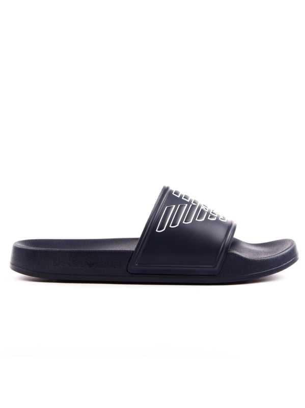 Claquette Emporio Armani Eagle Herren Blau Polyurethan. Authentischer Schuh der Marke Emporio Armani - Streetwear/Sportswear-Design von Emporio Armani - Emporio Armani für Herren Mode, perfekt für den Alltag - Die blaue Claquette Emporio Armani passt hervorragend zu Ihrer Garderobe - Bequemes Material aus Polyurethan - Klassische Schnalle - Eagle - Synthetisch