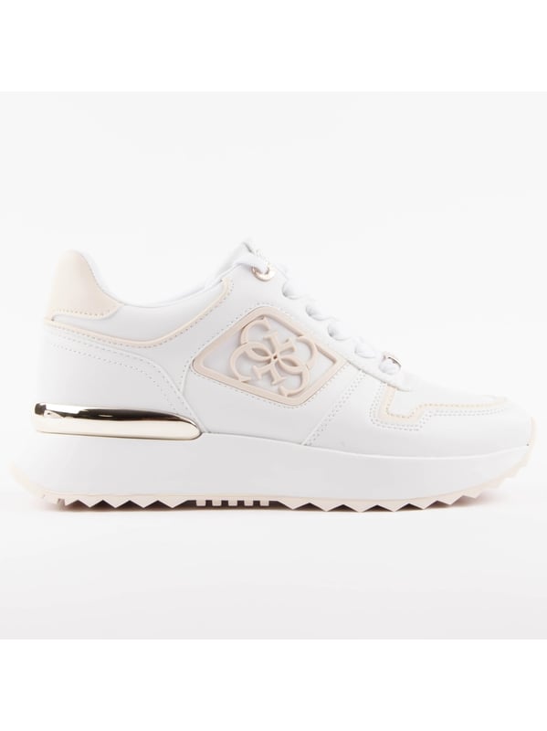 Basket Guess Koyaa Logo 4G Femme Weiß Polyurethan. Authentischer Schuh der Marke Guess - Streetwear/Sportswear-Design von Guess - Guess für modebewusste Frauen, perfekt für den Alltag - Die weißen Basket Guess passen perfekt in Ihre Garderobe - Bequemer Polyurethan-Material - Klassische Schnürsenkel - Koyaa Logo 4G - Synthetisch.