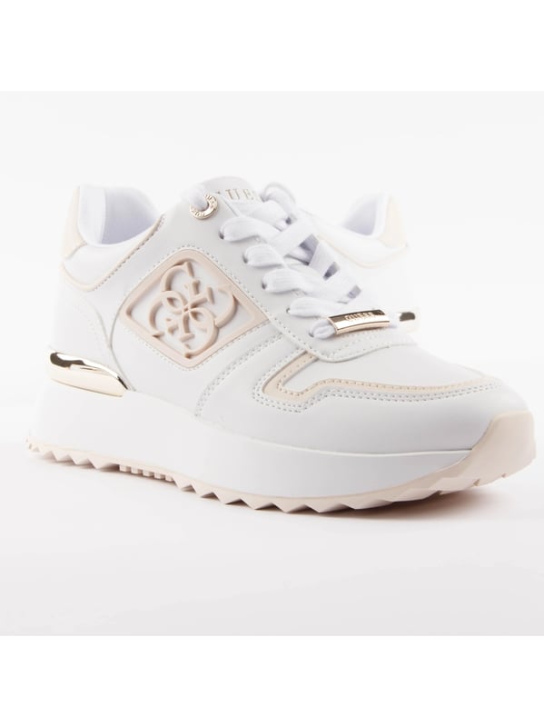 Basket Guess Koyaa Logo 4G Femme Weiß Polyurethan. Authentischer Schuh der Marke Guess - Streetwear/Sportswear-Design von Guess - Guess für modebewusste Frauen, perfekt für den Alltag - Die weißen Basket Guess passen perfekt in Ihre Garderobe - Bequemer Polyurethan-Material - Klassische Schnürsenkel - Koyaa Logo 4G - Synthetisch.