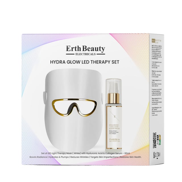 HYDRA GLOW LED THERAPIE SET (LED LICHTTHERAPIE MASKE weiß mit HA Serum) Erleuchte deine Haut mit dem Hydra Glow LED Set, einem kompletten Set, das entwickelt wurde, um zu erfrischen und zu verjüngen. Mit einer weißen LED-Lichttherapie-Maske ausgestattet, nutzt dieses innovative Gerät fortschrittliche Lichttherapie, um die Kollagenproduktion zu fördern, feine Linien zu reduzieren und den natürlichen Glow deiner Haut zu verstärken. Zusammen mit einem nährenden Hyaluronsäure-Serum hydratisiert dieses Set die Haut intensiv und lässt sie prall, weich und strahlend erscheinen. Perfekt für alle Hauttypen, ist das Glow Therapy Kit deine Lösung für einen strahlenden, jugendlichen Teint. Ideal für die tägliche Anwendung, um deine Haut aufzuhellen und zu revitalisieren.