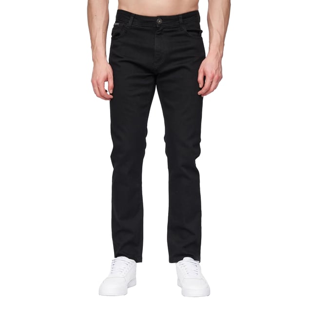 98% Cotton, 2% Elastane. Design: Plain. Pockets: 2 Side Pockets, 1 Coin Pocket, 2 Back Pockets. Rubber Label, Woven. Fit: Straight.