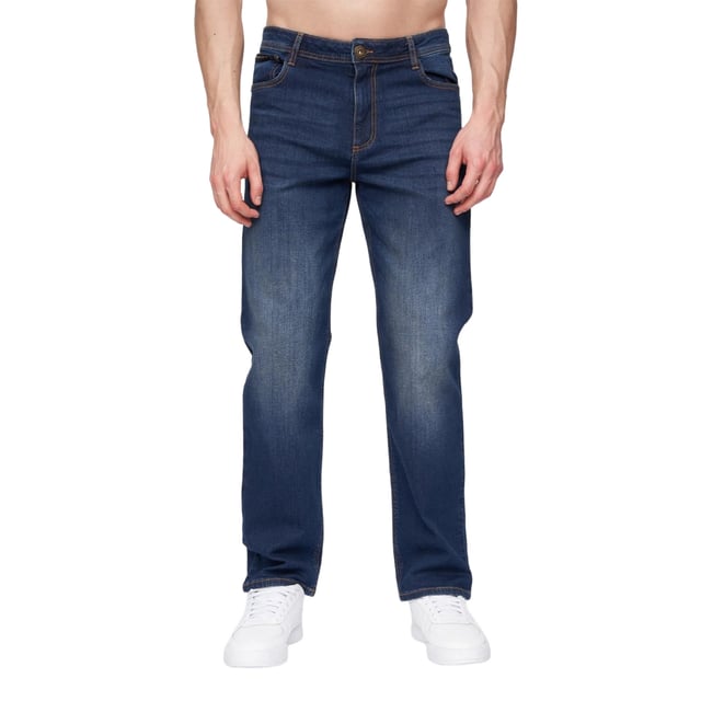 98% Cotton, 2% Elastane. Design: Plain. Pockets: 2 Side Pockets, 2 Back Pockets, 1 Coin Pocket. Fastening: Button, Zip Fly. Fabric Technology: Durable. Belt Loops, Branded Eyelets, Rubber Label. Fit: Straight.