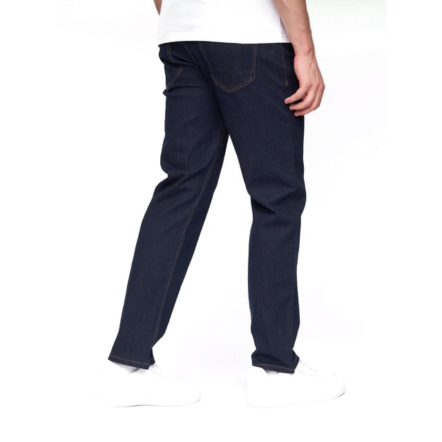 98% Cotton, 2% Elastane. Design: Plain. Pockets: 2 Side Pockets, 2 Back Pockets, 1 Coin Pocket. Fastening: Button, Zip Fly. Fabric Technology: Durable. Belt Loops, Branded Eyelets, Rubber Label. Fit: Straight.