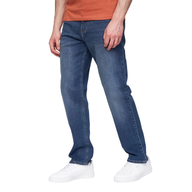98% Cotton, 2% Elastane. Design: Plain. Pockets: 2 Side Pockets, 2 Back Pockets, 1 Coin Pocket. Fastening: Button, Zip Fly. Fabric Technology: Durable. Belt Loops, Branded Eyelets, Rubber Label. Fit: Straight.