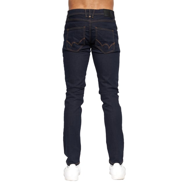 99% Cotton, 1% Elastane. Design: Plain. Pockets: 2 Side Pockets, 2 Back Pockets, 1 Coin Pocket. Fastening: Button, Zip Fly. Belt Loops, Branded Buttons, Woven Patch. Fit: Slim.