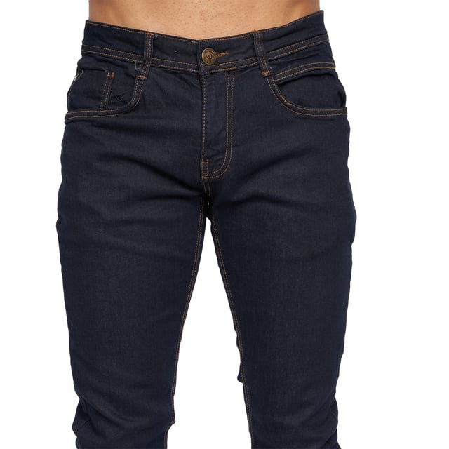 99% Cotton, 1% Elastane. Design: Plain. Pockets: 2 Side Pockets, 2 Back Pockets, 1 Coin Pocket. Fastening: Button, Zip Fly. Belt Loops, Branded Buttons, Woven Patch. Fit: Slim.