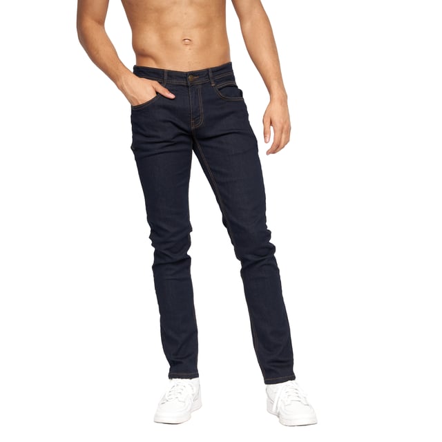 99% Cotton, 1% Elastane. Design: Plain. Pockets: 2 Side Pockets, 2 Back Pockets, 1 Coin Pocket. Fastening: Button, Zip Fly. Belt Loops, Branded Buttons, Woven Patch. Fit: Slim.