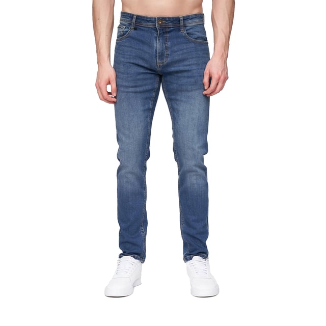 98% Cotton, 2% Elastane. Design: Plain. Pockets: 2 Side Pockets, 1 Coin Pocket, 2 Back Pockets. Fastening: Button, Zip Fly. Belt Loops. Fit: Slim.