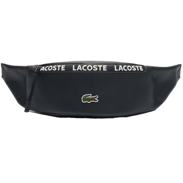 Leinen. Marke: Lacoste. Länge: 35 cm. Höhe: 10,5 cm. Tiefe: 7 cm. Taschenart: 1 Tasche hinten, Reißverschluss. Fächer: 1 Hauptfach. Taschenmerkmale: Verstellbarer Hüftgurt. Design: Gesticktes Logo, Mit Streifen. Reißverschluss.
