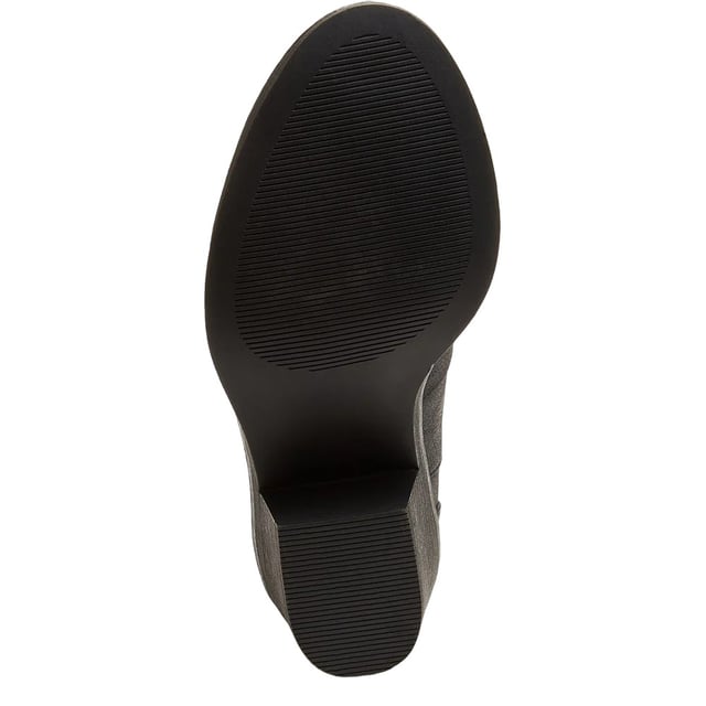 Upper: Faux Leather. Lining: Microfibre. Outsole: Rubber. 14cm Shaft, Pull Tab, Stud Detailing. Chunky Heel. Heel Height: 5.5cm. Cut: Ankle. Design: Plain. Toe Style: Almond. Fastening: Back Zip, Slip-on.
