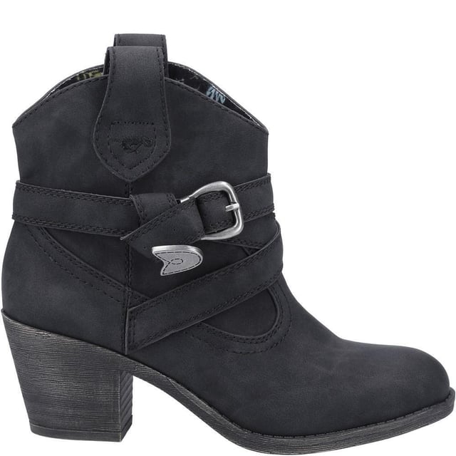 Upper: Faux Suede, PU (Polyurethane). Lining: Textile. Outsole: Arched. Fastening: Ankle Straps, Buckle, Zip. Wrap Around Strap. Chunky Heel. Heel Height: 60mm. Cut: Ankle High. Design: Logo. Toe Style: Almond.