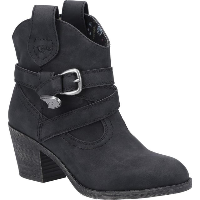 Upper: Faux Suede, PU (Polyurethane). Lining: Textile. Outsole: Arched. Fastening: Ankle Straps, Buckle, Zip. Wrap Around Strap. Chunky Heel. Heel Height: 60mm. Cut: Ankle High. Design: Logo. Toe Style: Almond.