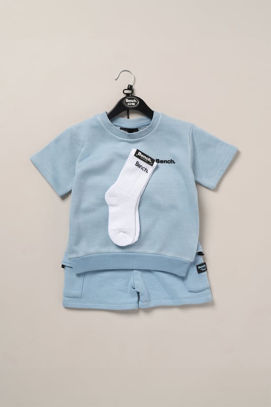 This comfy 3-piece set from Bench includes a short sleeve sweatshirt, matching brushed sweat shorts and soft sports crew socks - designed for easy everyday wear. Made from breathable fabric with stretch ribbed trims and an elasticated waistband for a flexible fit. A versatile outfit choice that blends comfort, movement and style.