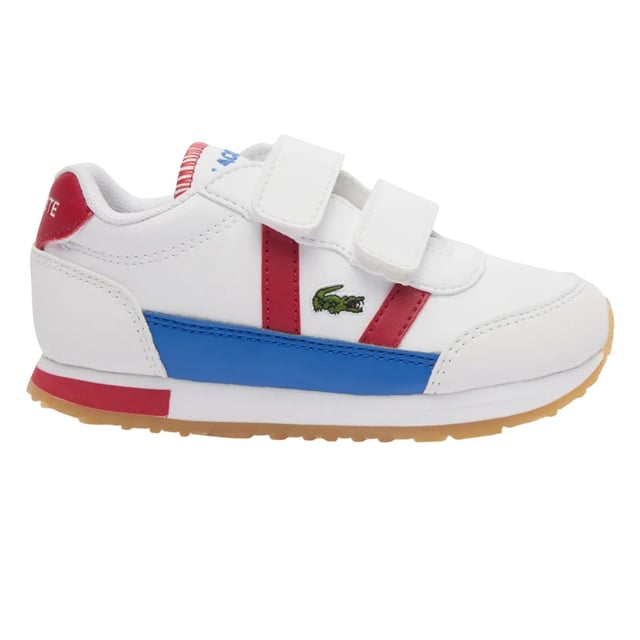 Marke: Lacoste. Obermaterial: Nylon, PU (Polyurethan). Futterstoff: Stoff. Einlegesohle: Mit Markenzeichen. Laufsohle: Gummi. Absatz: Flach. Design: Kontrast Detail, Gesticktes Logo. Zehenstil: Rund. Klettverschluss.