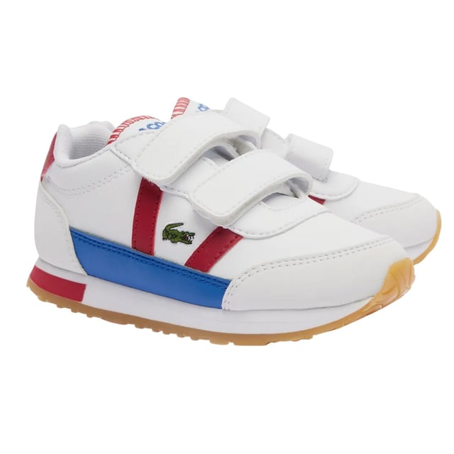 Marke: Lacoste. Obermaterial: Nylon, PU (Polyurethan). Futterstoff: Stoff. Einlegesohle: Mit Markenzeichen. Laufsohle: Gummi. Absatz: Flach. Design: Kontrast Detail, Gesticktes Logo. Zehenstil: Rund. Klettverschluss.