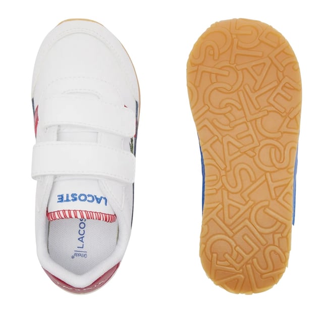 Marke: Lacoste. Obermaterial: Nylon, PU (Polyurethan). Futterstoff: Stoff. Einlegesohle: Mit Markenzeichen. Laufsohle: Gummi. Absatz: Flach. Design: Kontrast Detail, Gesticktes Logo. Zehenstil: Rund. Klettverschluss.