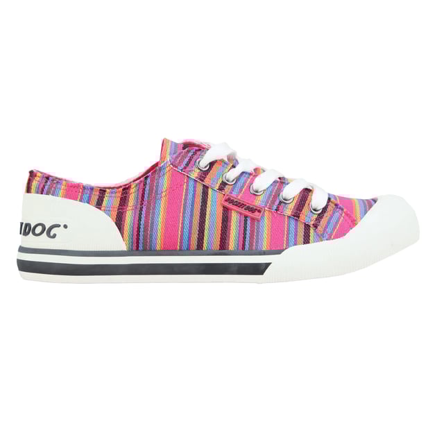 Upper: Canvas, Synthetic, Textile. Lining: Textile. Insole: Cushioned, Plush Foam. Outsole: Rubber. 5 Eyelets. Branded Heel, Branded Tongue. Flat. Cut: Low. Design: Aloe Stripe, Logo, Woven. Toe Style: Round. Fastening: Lace Up.