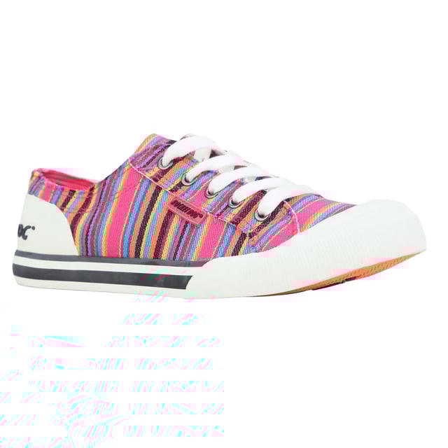 Upper: Canvas, Synthetic, Textile. Lining: Textile. Insole: Cushioned, Plush Foam. Outsole: Rubber. 5 Eyelets. Branded Heel, Branded Tongue. Flat. Cut: Low. Design: Aloe Stripe, Logo, Woven. Toe Style: Round. Fastening: Lace Up.