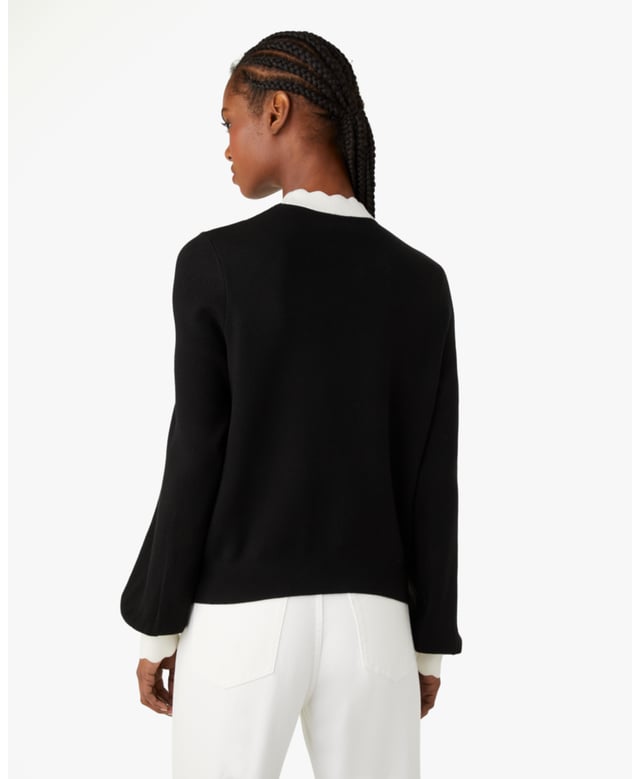 Layer It Over A Blouse, Dress, Jumpsuit Or Pretty Much Anything Else You've Got. This Lightweight Jacket Is A Stylish Finishing Touch To Any Look., Scalloped Colorblock Cardigan, 22.50" From Hps,  Length: 57.10 Cm