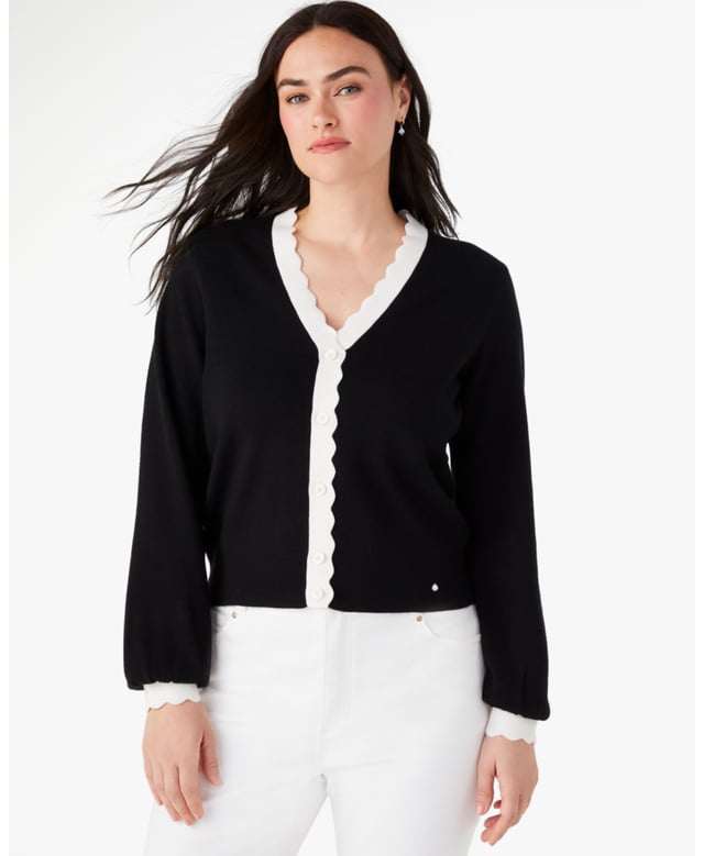 Layer It Over A Blouse, Dress, Jumpsuit Or Pretty Much Anything Else You've Got. This Lightweight Jacket Is A Stylish Finishing Touch To Any Look., Scalloped Colorblock Cardigan, 22.50" From Hps,  Length: 57.10 Cm