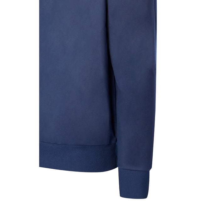 Fabric: Elastane, French Terry, Polyester. Design: Stacked Logo. Contrast Shoulders, Loop Back, Side Panels. Hem: Ribbed. Neckline: Crew Neck, Ribbed Collar. Sleeve-Type: Long-Sleeved. Cuff: Ribbed. Fastening: Pull Over.