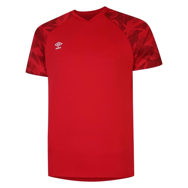 Umbro - "Atlas" Trikot für Herren (Zinnoberrot/Kirschrot) 100% Polyester. Gewebetechnik: Atmungsaktiv, Leicht. Gewebe: Trikot, Micro-Polyester. Design: Grafikdruck, Logo. Passform: Regulär. Rundhalsausschnitt, gerippt. Raglanärmel, Kurzärmlig.