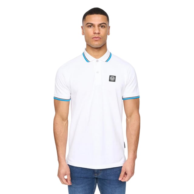 100% Cotton. Design: Plain, Rubber Badge. Neckline: Contrast Stripe, Turn Down Collar. Sleeve-Type: Short-Sleeved. Cuff: Striped. 2 Button Placket. Fit: Regular. S: 38 in. M: 40 in. L: 42 in. XL: 44 in. XXL: 46 in.