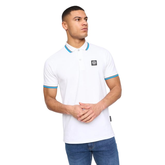 100% Cotton. Design: Plain, Rubber Badge. Neckline: Contrast Stripe, Turn Down Collar. Sleeve-Type: Short-Sleeved. Cuff: Striped. 2 Button Placket. Fit: Regular. S: 38 in. M: 40 in. L: 42 in. XL: 44 in. XXL: 46 in.