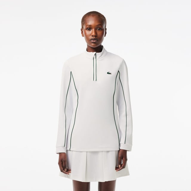 Womens Lacoste SPORT Slim Fit Contrast Sleeve Sport SweatshirtThis layering sweatshirt from Lacoste  sporting experts since 1933  is perfect for tennis or golf. Made from stretch jersey for maximum freedom of movement  with Ultra Dry technology and an anti-UV finish to keep you comfortable and protected. An elegant take on an essential design.- Recycled polyester made from manufacturing offcuts - Slim  fitted cut- Quick drying- Tested by professional players- Silicone crocodile on bust- Slim Fit- Polyester (96%)  Elastane (4%)  Machine washable.- Ref: SF1962-737
