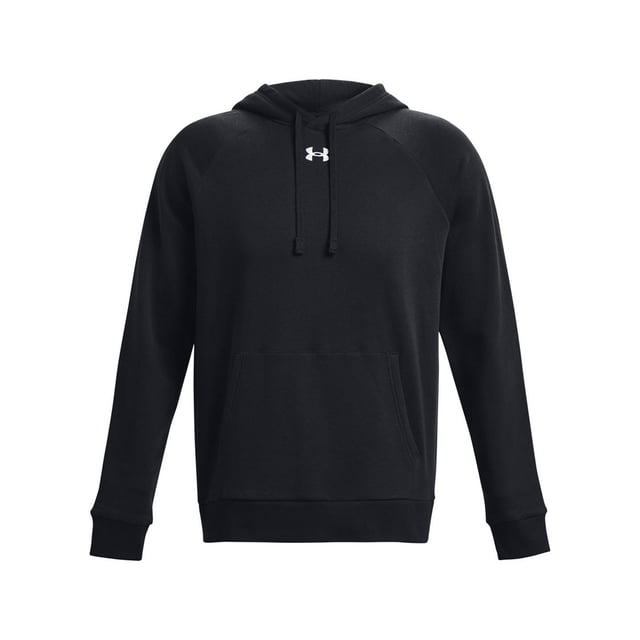 Under Armour Unisex Adult Rival Fleece Hoodie (Black/White) Material: 80% Cotton, 20% Polyester. Fabric: Brushed Inside, Fleece, Soft Touch. Design: Logo. Hood Features: Drawstring, Grown On Hood. Fabric Technology: Lightweight. Hem: Ribbed. Neckline: Hooded. Sleeve-Type: Long-Sleeved. Cuff: Ribbed. Fit: Loose. Pockets: 1 Kangaroo Pocket. Fastening: Pull Over.