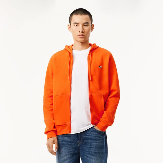 Zip-Up Fleece Hoodie Organic brushed cotton and recycled polyester Classic fit for natural ease Kangaroo pocket Jersey-lined hood Embroidered crocodile on chest