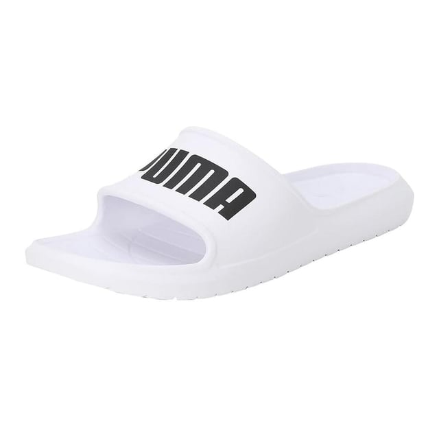 Marke: Puma. Obermaterial: Synthetischer Stoff. Einlegesohle: EVA, Strukturiert. Laufsohle: Synthetischer Stoff. Gewebetechnik: Leicht. Doppelte Dichte. Absatz: Flach. Design: Logo. Zehenstil: offen. Zum Hineinschlüpfen.