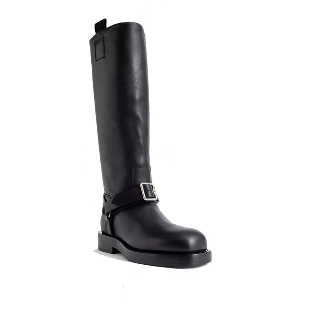 Botas altas Sadlle de Burberry - Composición: 100% piel de becerro - Interior: Piel - Plantilla: Piel - Suela: Piel - Puntera cuadrada - Slip on - Tiradores laterales - Piel plena flor - Made in Italy - Género: MUJER -