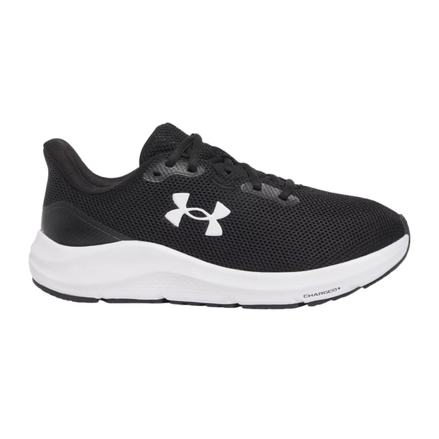 Under Armour Heren Charged Pursuit 4 Sportschoenen (Zwart, Wit) Boven: Netwerk. Binnenzool: Schuim. Tussenzool: Opgeladen demping. Buitenzool: Duurzaam, Flexibele Tractie, Rubber. Ademend, Compressiegevormde middenzool, Flexibel, Foam Sock, Lichtgewicht, Voorgevormde Sockvoering, Gevulde Enkel, Gevulde Tong. Vlakke. Snit: Laag. Ontwerp: Logo, eenvoudig. Teenstijl: Rond. Sluiting: Vetersluiting.
