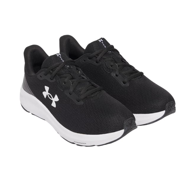 Under Armour Heren Charged Pursuit 4 Sportschoenen (Zwart, Wit) Boven: Netwerk. Binnenzool: Schuim. Tussenzool: Opgeladen demping. Buitenzool: Duurzaam, Flexibele Tractie, Rubber. Ademend, Compressiegevormde middenzool, Flexibel, Foam Sock, Lichtgewicht, Voorgevormde Sockvoering, Gevulde Enkel, Gevulde Tong. Vlakke. Snit: Laag. Ontwerp: Logo, eenvoudig. Teenstijl: Rond. Sluiting: Vetersluiting.