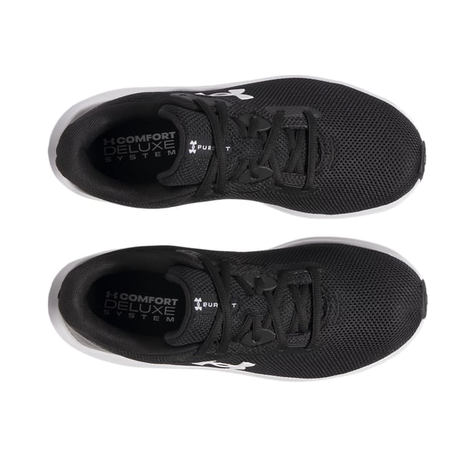 Under Armour Heren Charged Pursuit 4 Sportschoenen (Zwart, Wit) Boven: Netwerk. Binnenzool: Schuim. Tussenzool: Opgeladen demping. Buitenzool: Duurzaam, Flexibele Tractie, Rubber. Ademend, Compressiegevormde middenzool, Flexibel, Foam Sock, Lichtgewicht, Voorgevormde Sockvoering, Gevulde Enkel, Gevulde Tong. Vlakke. Snit: Laag. Ontwerp: Logo, eenvoudig. Teenstijl: Rond. Sluiting: Vetersluiting.