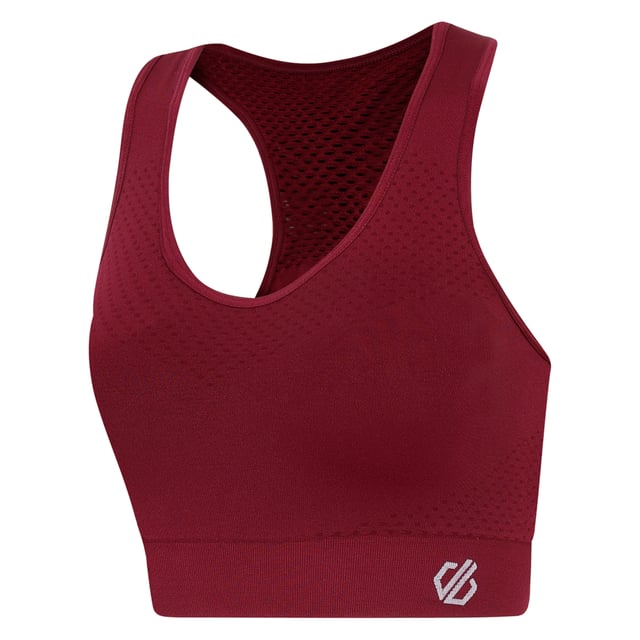 Material: 92% polyamide, 8% elastane. Medium impact sports bra. SeamSmart technology. Q-Wic plus seamless nylon/elastane or polyester/elastane knitted fabric. Anti-bacterial odour control treatment. Good wicking performance. Quick drying. Removable pads. Racer back design. Chest sizes to fit: (XS): 76-81cm, (S): 87cm, (M): 89-97cm, (L): 99-107cm.