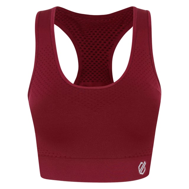 Material: 92% polyamide, 8% elastane. Medium impact sports bra. SeamSmart technology. Q-Wic plus seamless nylon/elastane or polyester/elastane knitted fabric. Anti-bacterial odour control treatment. Good wicking performance. Quick drying. Removable pads. Racer back design. Chest sizes to fit: (XS): 76-81cm, (S): 87cm, (M): 89-97cm, (L): 99-107cm.
