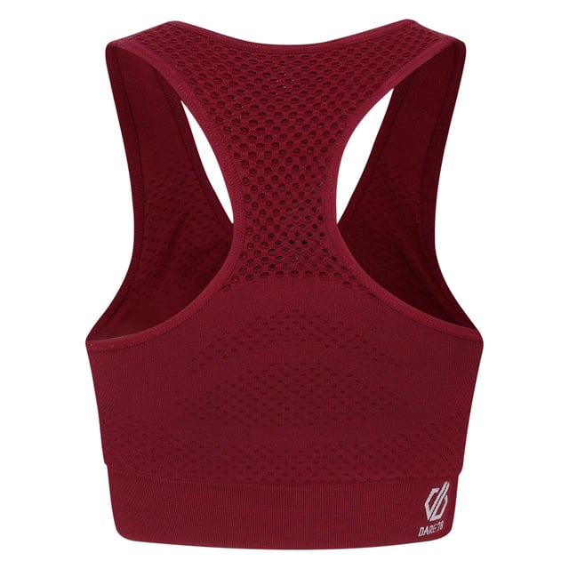 Material: 92% polyamide, 8% elastane. Medium impact sports bra. SeamSmart technology. Q-Wic plus seamless nylon/elastane or polyester/elastane knitted fabric. Anti-bacterial odour control treatment. Good wicking performance. Quick drying. Removable pads. Racer back design. Chest sizes to fit: (XS): 76-81cm, (S): 87cm, (M): 89-97cm, (L): 99-107cm.