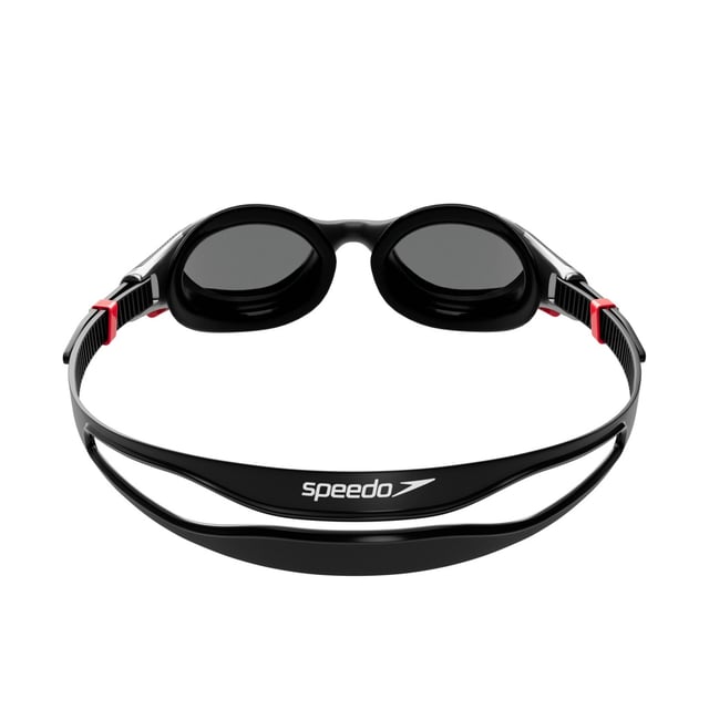 Polycarbonate Lens. Design: Grooved, Logo. Biofuse, Low-Profile Strap, Push Button, Traction Gears. Sun Rating: UV 400. Anti-Fog, Flexible, Increased Peripheral Vision, Low Profile, Silicone Head Strap, Soft Seal Frame, Sturdy Inner Frame. Chrome Mirror Lens.