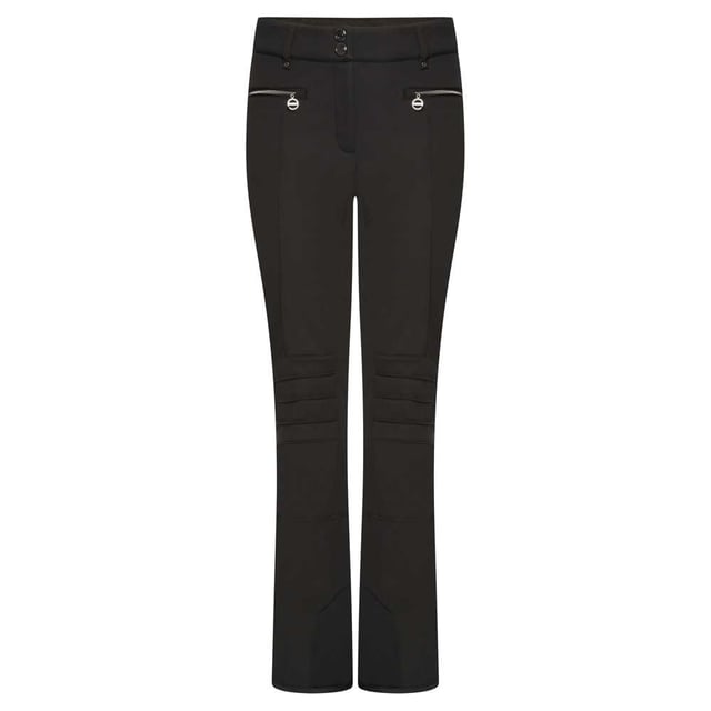 Dare 2B Womens/Ladies Upshill II Ski Trousers (Black) 100% Polyester. Fabric Technology: ARED 15/15, Breathable, Durable, PFC Finish, PFOA Free, PFOS Free, Showerproof, Water Repellent, Waterproof. Hem: Gusseted, Zip. Sustainability: Made from Recycled Materials. Design: Plain. Fastening: Pull-On, Snap Buckle. Fit: Slim. Snow Gaiters.