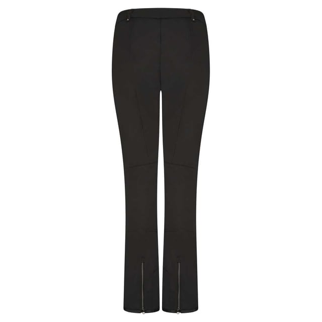 Dare 2B Womens/Ladies Upshill II Ski Trousers (Black) 100% Polyester. Fabric Technology: ARED 15/15, Breathable, Durable, PFC Finish, PFOA Free, PFOS Free, Showerproof, Water Repellent, Waterproof. Hem: Gusseted, Zip. Sustainability: Made from Recycled Materials. Design: Plain. Fastening: Pull-On, Snap Buckle. Fit: Slim. Snow Gaiters.