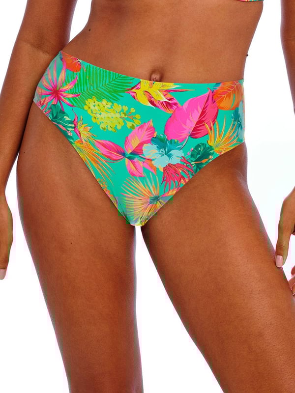 Freya Isla Margarita High Waist Bikini Brief. Printed swimwear bottom with high rise and full coverage. This product is recommended to be washed on a gentle wash cycle.