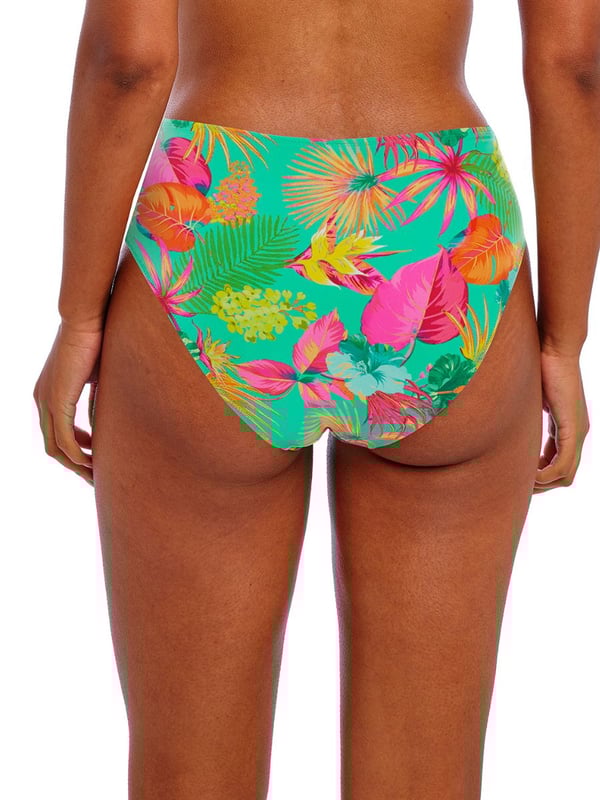 Freya Isla Margarita High Waist Bikini Brief. Printed swimwear bottom with high rise and full coverage. This product is recommended to be washed on a gentle wash cycle.