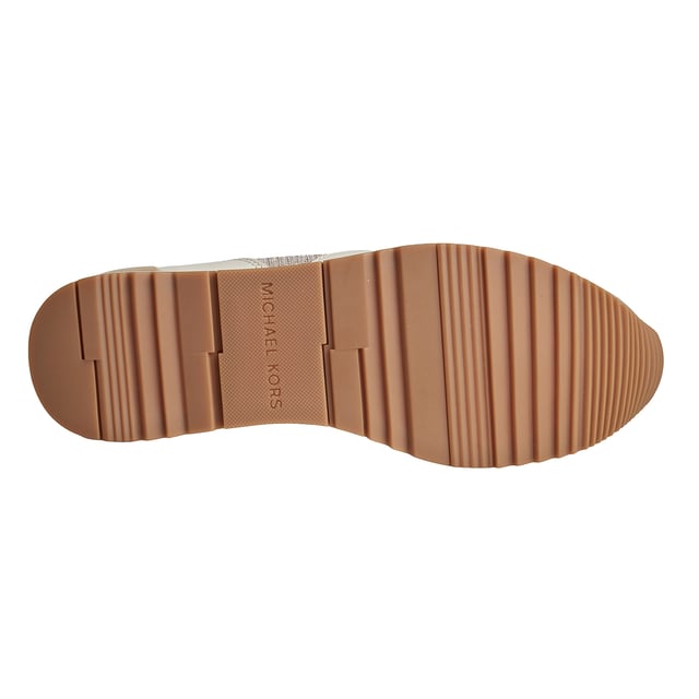The Allie Stride leather sneakers are perfect for adding an irresistible touch of luxury to any look. This low-top style features shiny chainmail mesh panels and the brand's initials to add a little sparkle to every step. They're perfect for transitioning from the gym to the city.\n\n Details:\n - Almond tip.\n - Lace-up closure.\n - Shiny leather/chain mesh.\n - Padded textile insole.\n - Metallic Michael Kors logo on the back and instep.\n\n A good pair of women's designer sneakers will take you anywhere. Whether you're going for a stroll, exploring the city, or taking a long trip, casual women's sneakers allow you to arrive at your destination in style. If you're looking for a revamped take on a classic, high-top designer sneakers are the best option. Sneakers with a retro-inspired silhouette look great with both cropped jeans and minidresses. For traveling, slip-on sneakers are the best option. They're ideal for slipping on and off during security, as well as for great comfort while exploring a new city.\n Composition: 100% Leather, Textile\n Care:\nUse a soft, damp cloth to clean the surface.